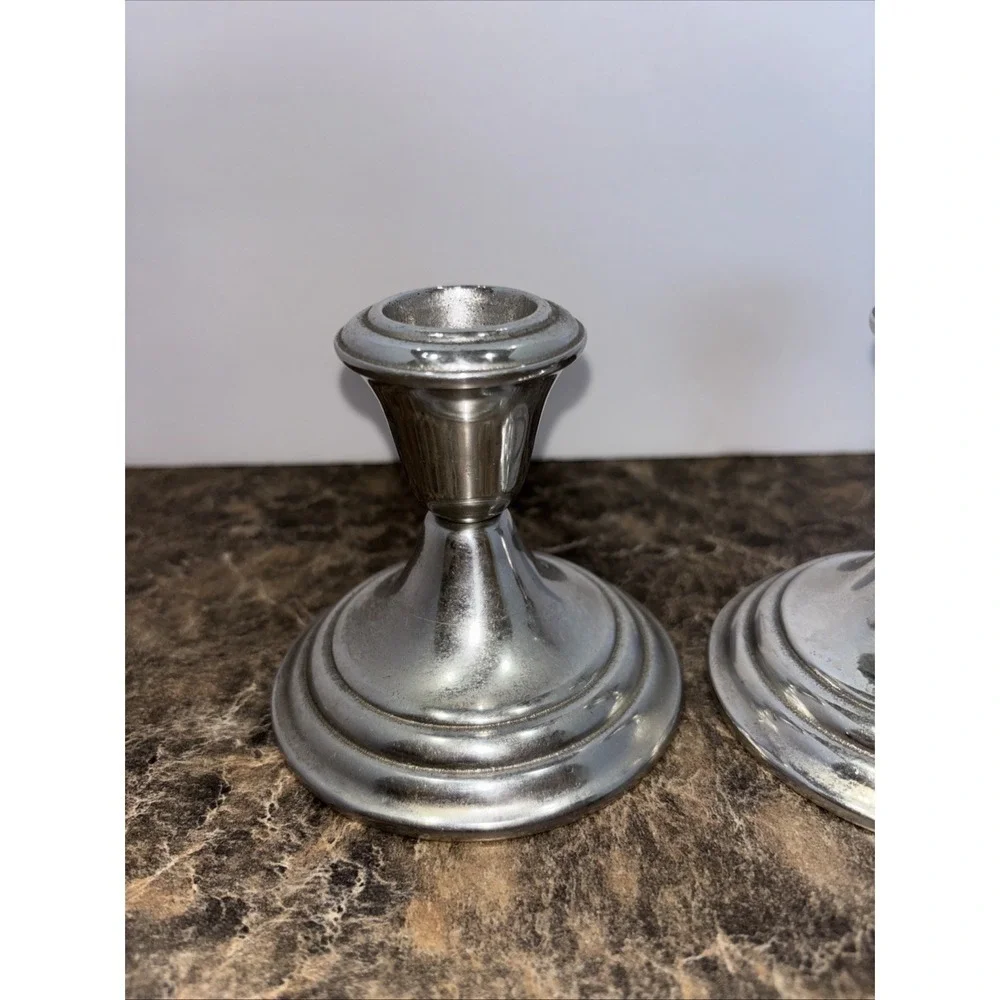 Vintage Wilton Shiny Pewter Candle Stick Holders 3 1/2